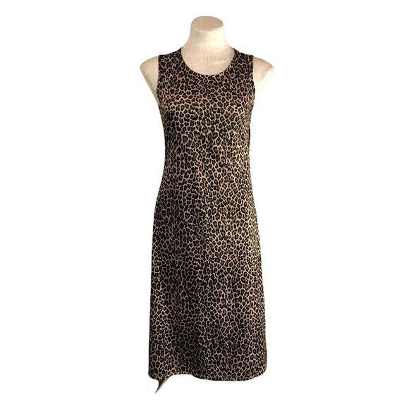 Vintage 90s JOULE Leopard Print Sleeveless Midi Dress Small Animal Print Brown - Picture 1 of 9